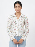 White Floral Print Long Sleeve Casual Shirt
