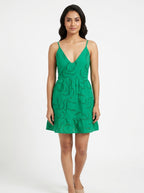 Women's Green Eyelet Embroidered Casual Mini Dress