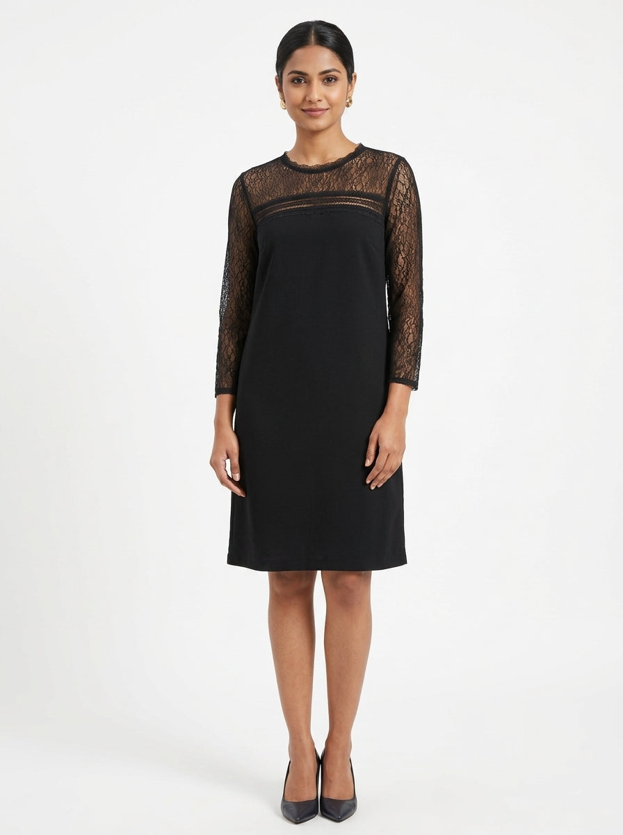 Elegant Black Lace Sleeve Dress