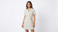 Women's Beige Gingham Double-Breasted Short Sleeve Dress