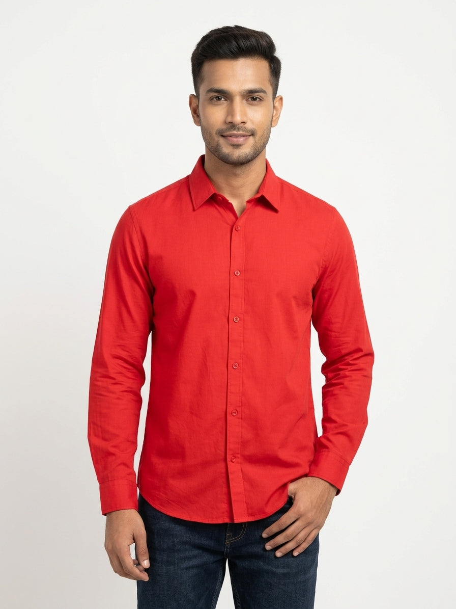 Red Solid Casual Shirt