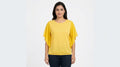 Yellow Casual Round Neck Top with Flowy Sleeves