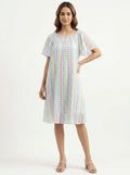 Pastel Houndstooth Pleated Relaxed Dress