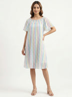 Pastel Houndstooth Pleated Relaxed Dress