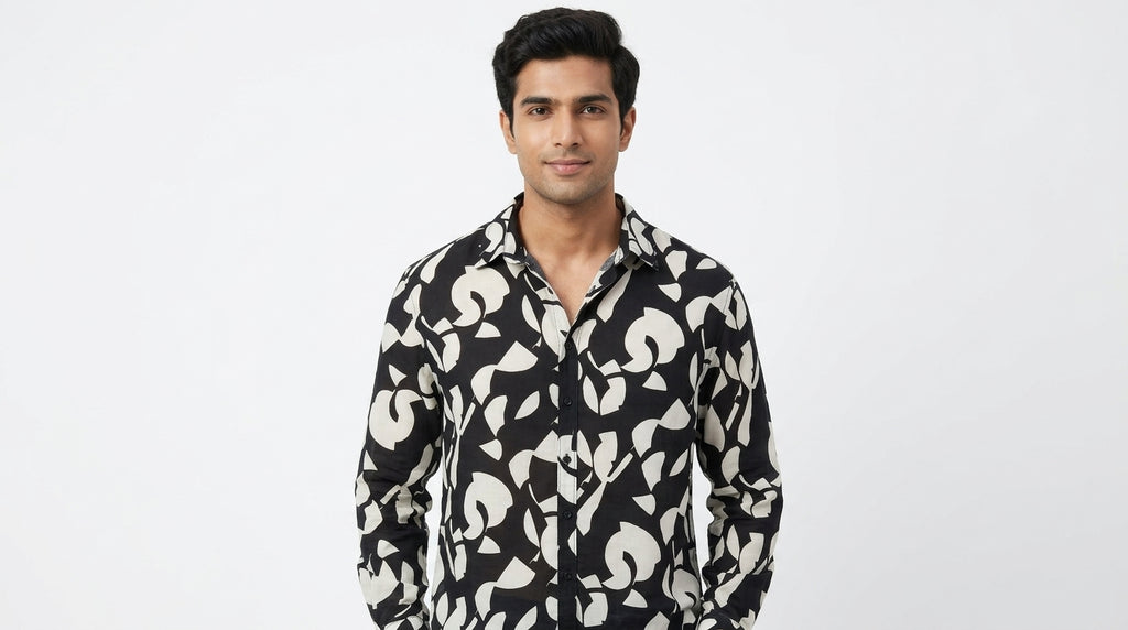 Shirt Casual Black Polyester