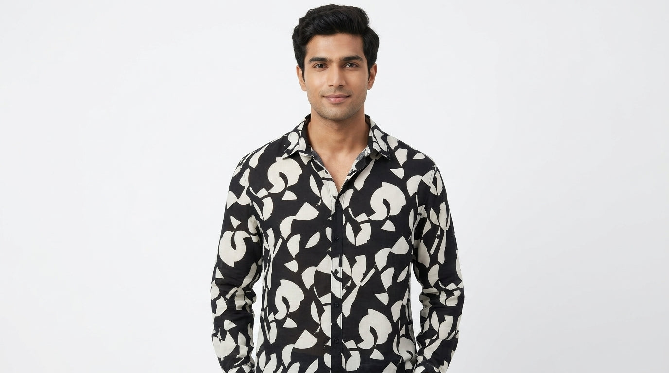 Shirt Casual Black Polyester