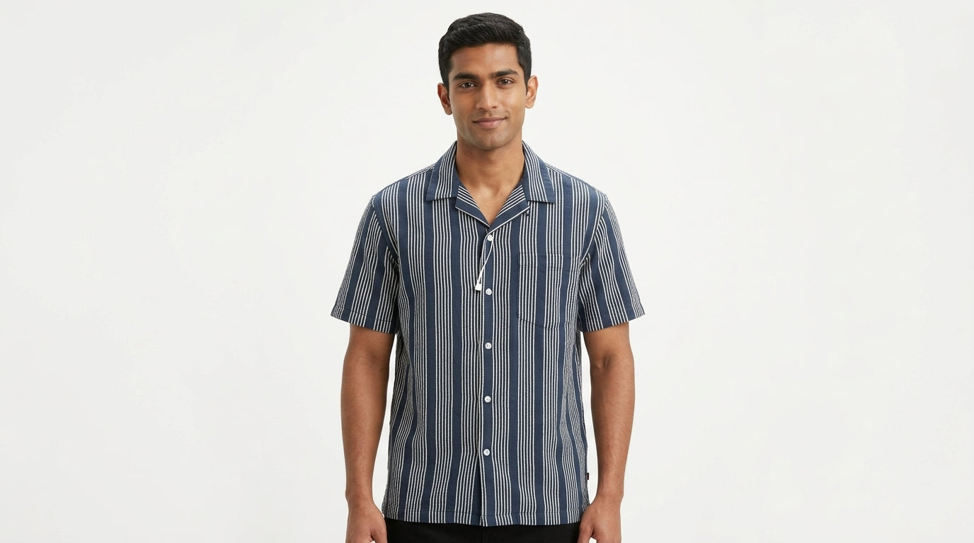 Navy Blue Striped Slim Fit Casual Shirt