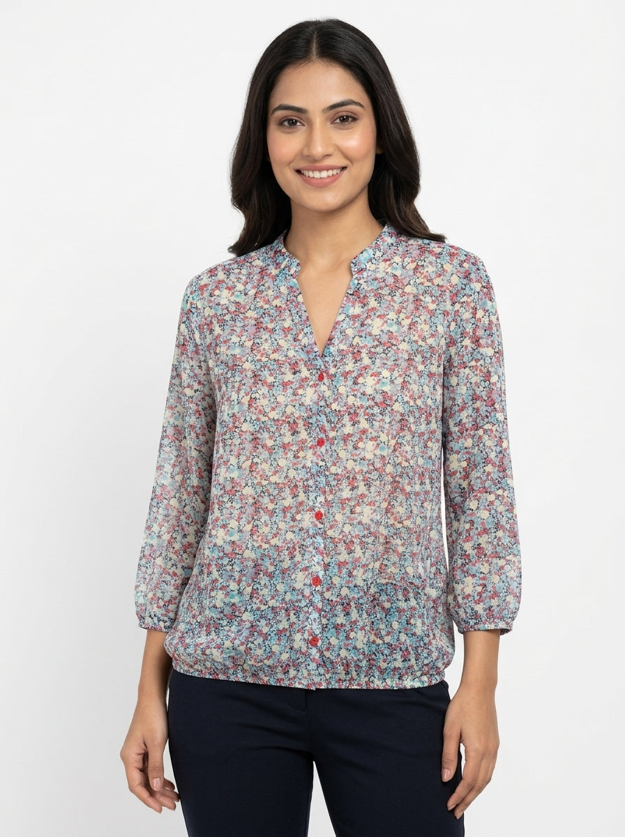HARPA Women's Colorful Floral Abstract Print Blouse Top