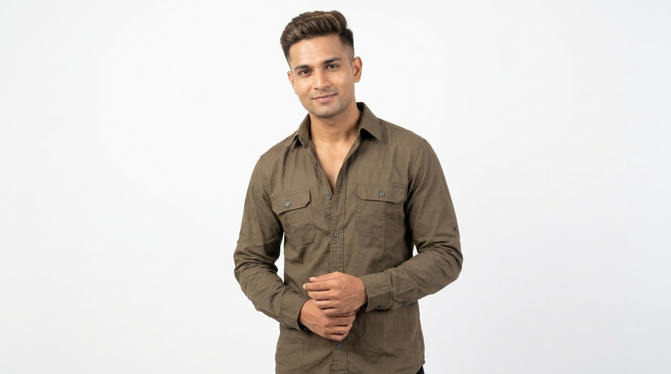 Express Shirt Casual Olive Cotton