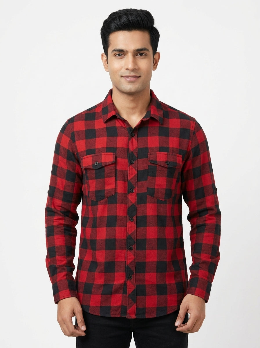 Red & Black Plaid Casual Shirt