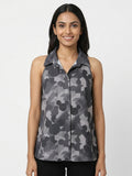 Vero Moda Women's Charcoal Printed Sleeveless Collared Top