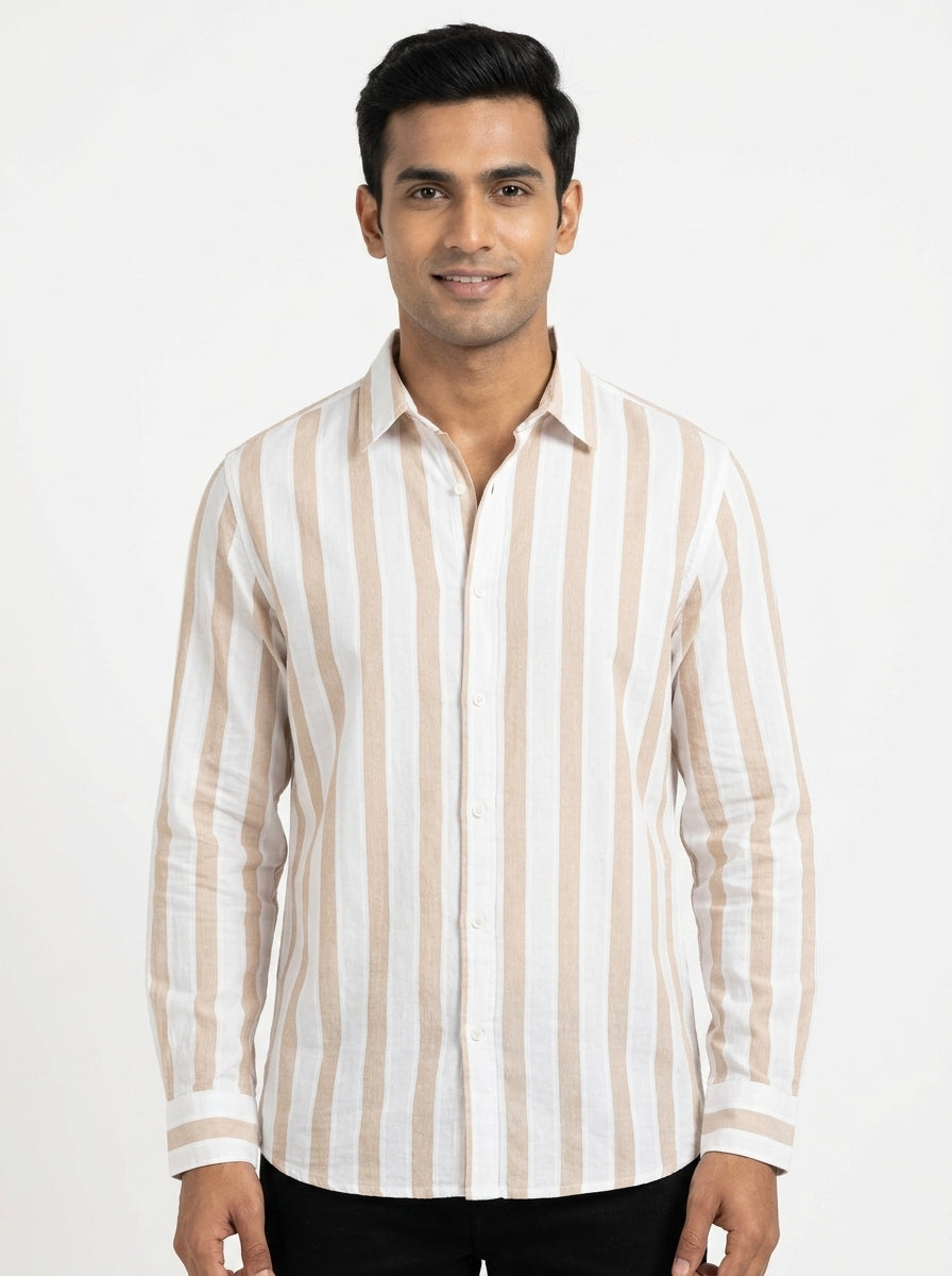 OUTRYT Shirt Casual Beige Viscose & Cotton