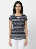 Basic Top Casual Navy Polyester