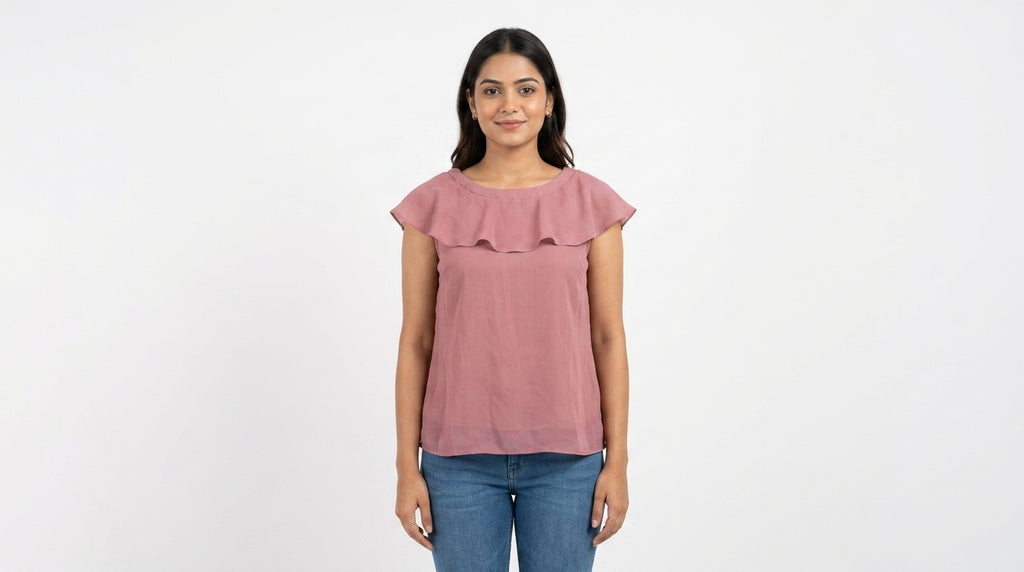 Women's Pink Ruffle Detail Casual Top