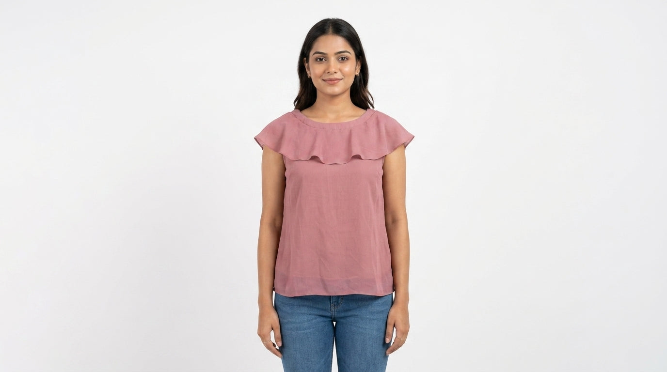 Women's Pink Ruffle Detail Casual Top
