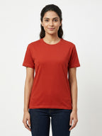 Solid Red Crew Neck Regular Fit T-Shirt