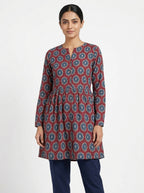 Burgundy and Blue Printed Casual Dress
