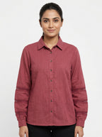 Burgundy Textured Viscose Casual Shirt