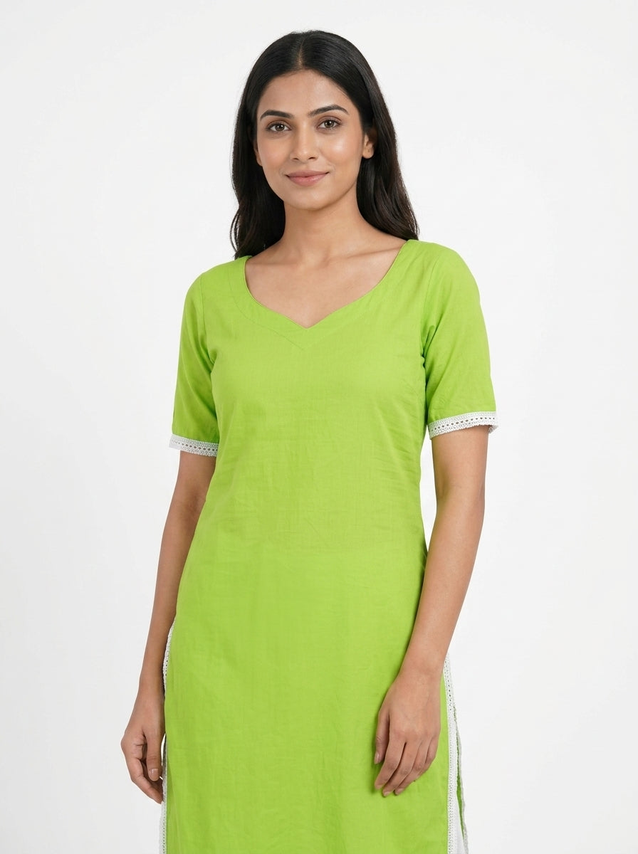 Meeranshi Kurti Casual Green Cotton
