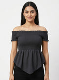 P's Red Dark Brown Shirred Top