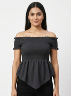 P's Red Dark Brown Shirred Top
