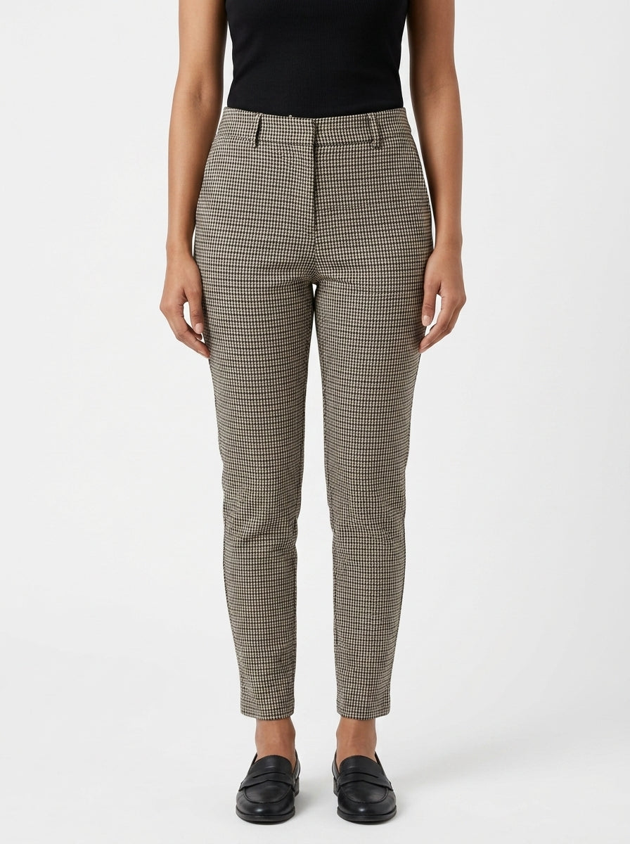 Black Houndstooth Patterned Slim Fit Trousers
