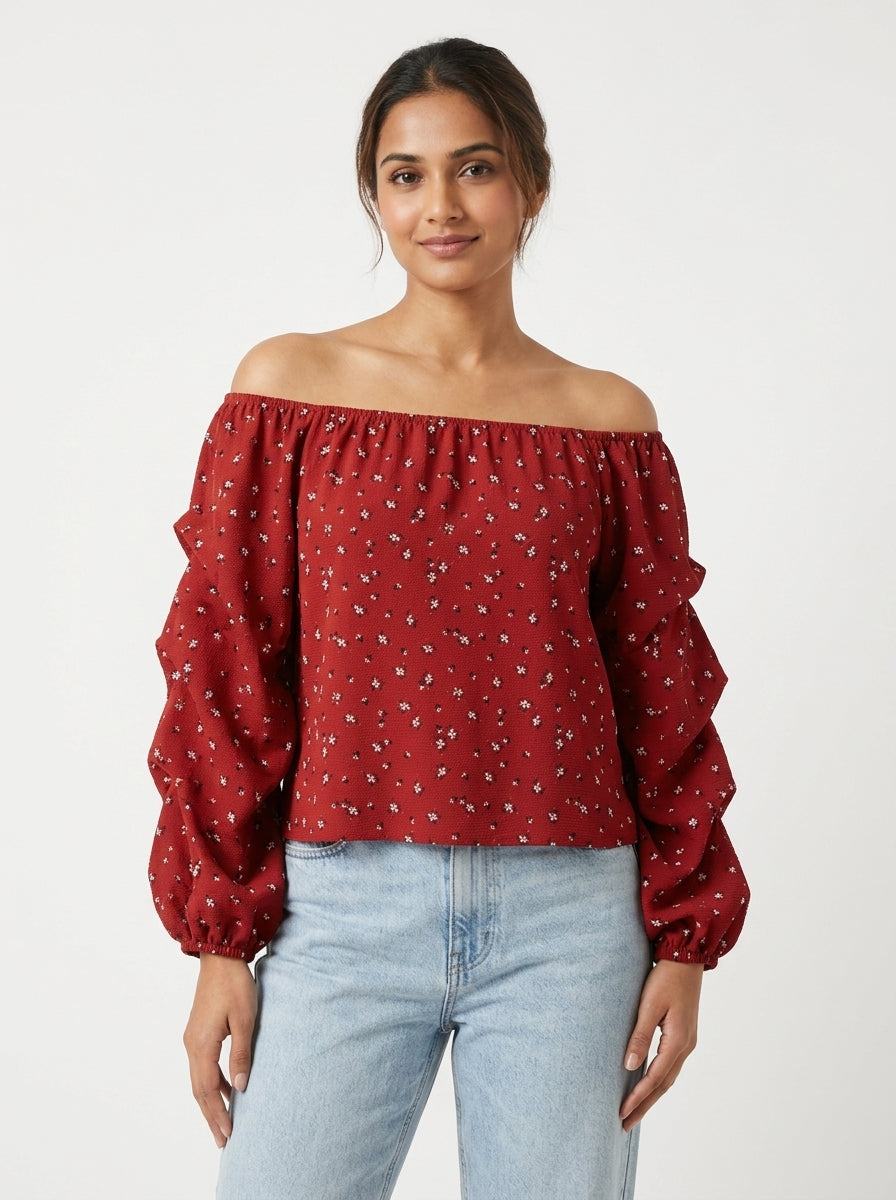 Max Top Casual Red Polyester