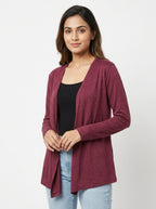 Burgundy Open Front Long Sleeve Shrug