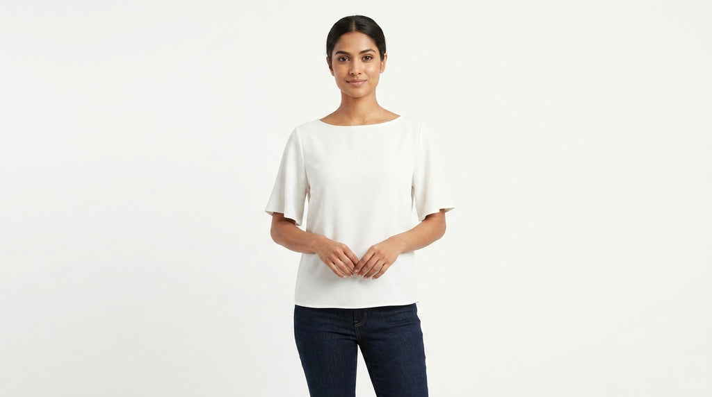 White Boat Neck Regular Fit Top