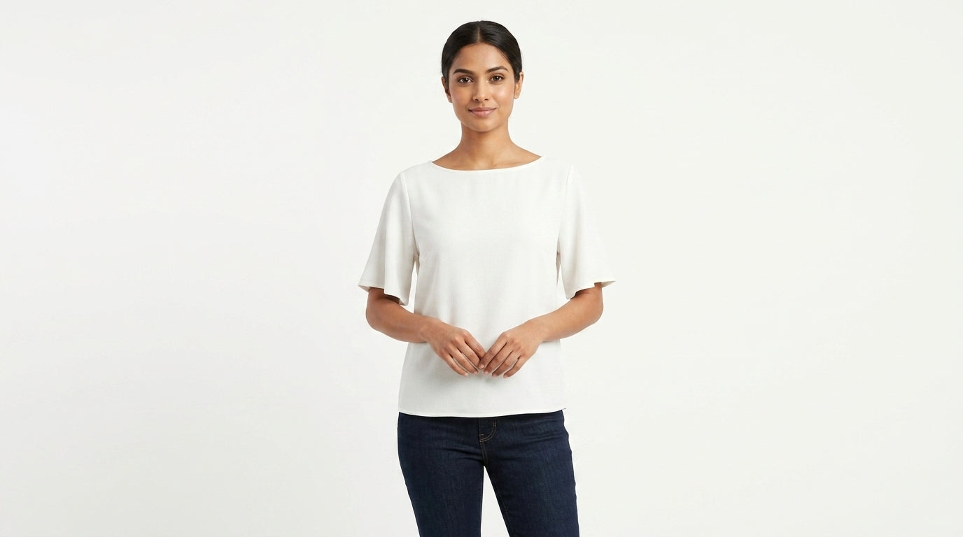 White Boat Neck Regular Fit Top