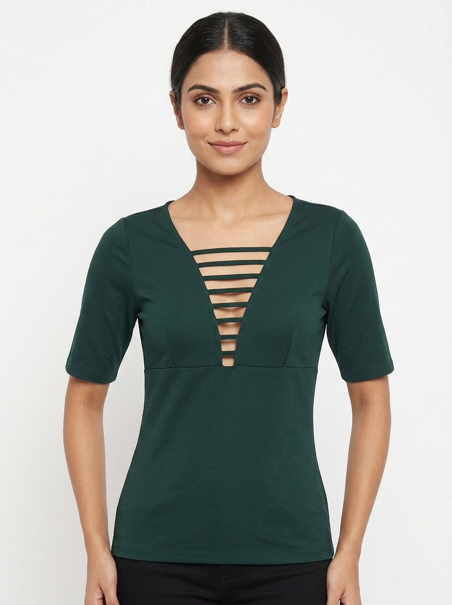 H&M Top Casual Green Polyester