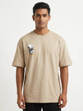 Beige Oversized Graphic Print T-Shirt