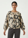 Women's Cream & Charcoal Floral Print Relaxed Top