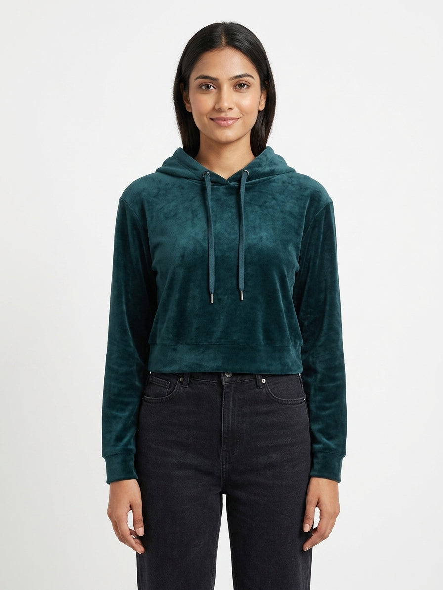Hoodie Casual Teal Polyester
