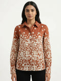 Women's Brown Floral Print Long Sleeve Casual Shirt