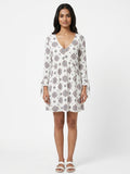White Printed V-Neck Mini Dress