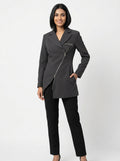 Women's Charcoal Asymmetric Zipper Blazer