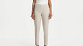 Cream Plaid Regular Fit Trousers