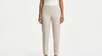 Cream Plaid Regular Fit Trousers