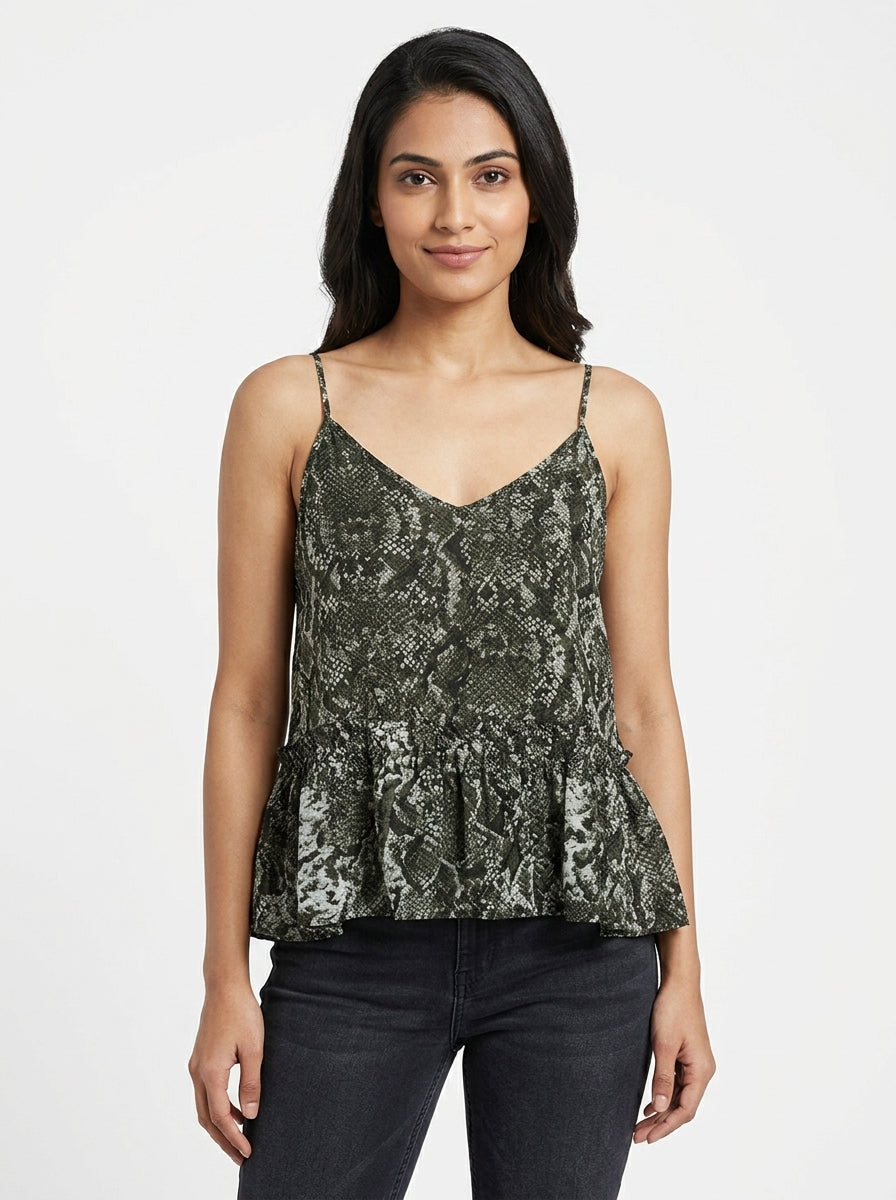 Green & White Snakeskin Print Cami Top