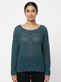 Teal Open Knit Pullover Sweater
