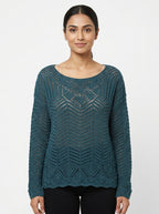 Teal Open Knit Pullover Sweater