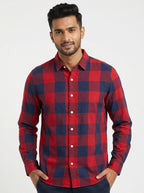 Red & Navy Plaid Long Sleeve Casual Shirt