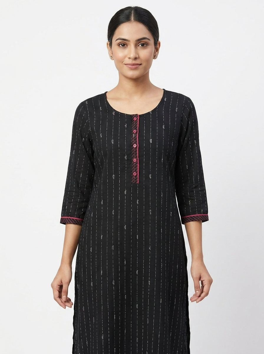 Fusion Kurti Casual Black Cotton
