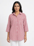 Red & White Striped Relaxed Fit Casual Shirt
