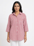 Red & White Striped Relaxed Fit Casual Shirt