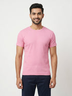 Pink Solid Regular Fit Round Neck T-Shirt
