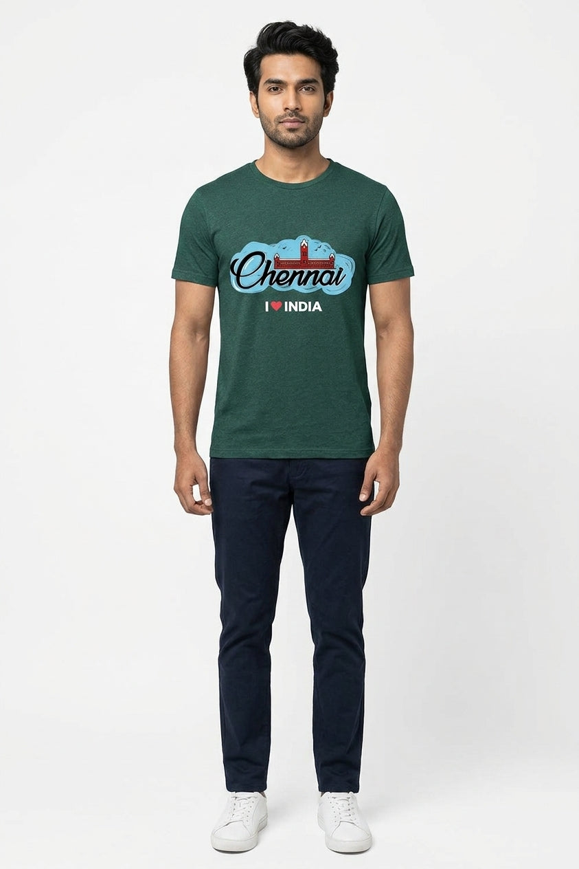 Chennai Central - Styched in India Graphic T-Shirt Green Color