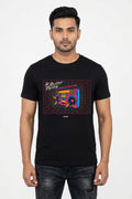 Retro Party - multi LED 80s fashion Black printed graphic Tee