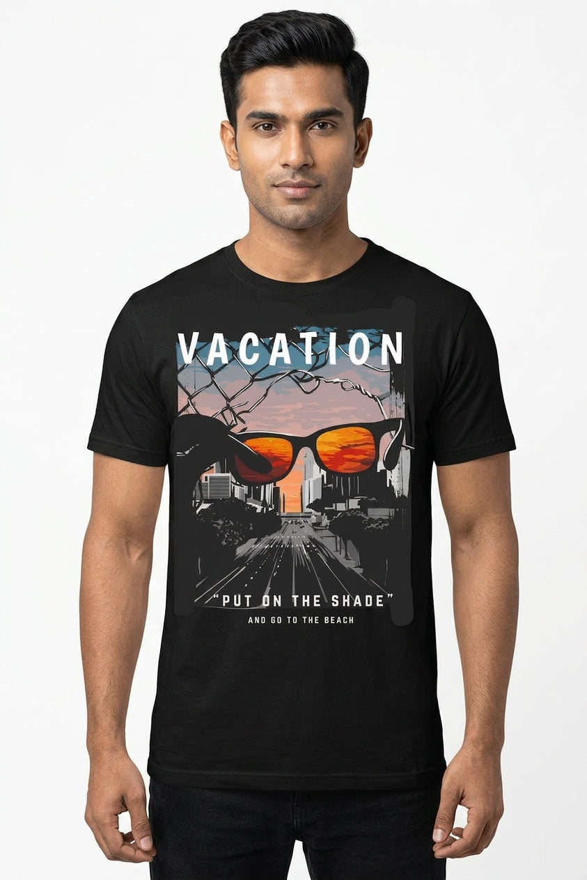 Vacation Graphic T-Shirt Black Color
